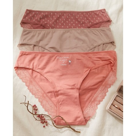 Pack de 3 Bragas Estilo Bikini de Algodón - Tonalidades Nude y Encaje Elegante