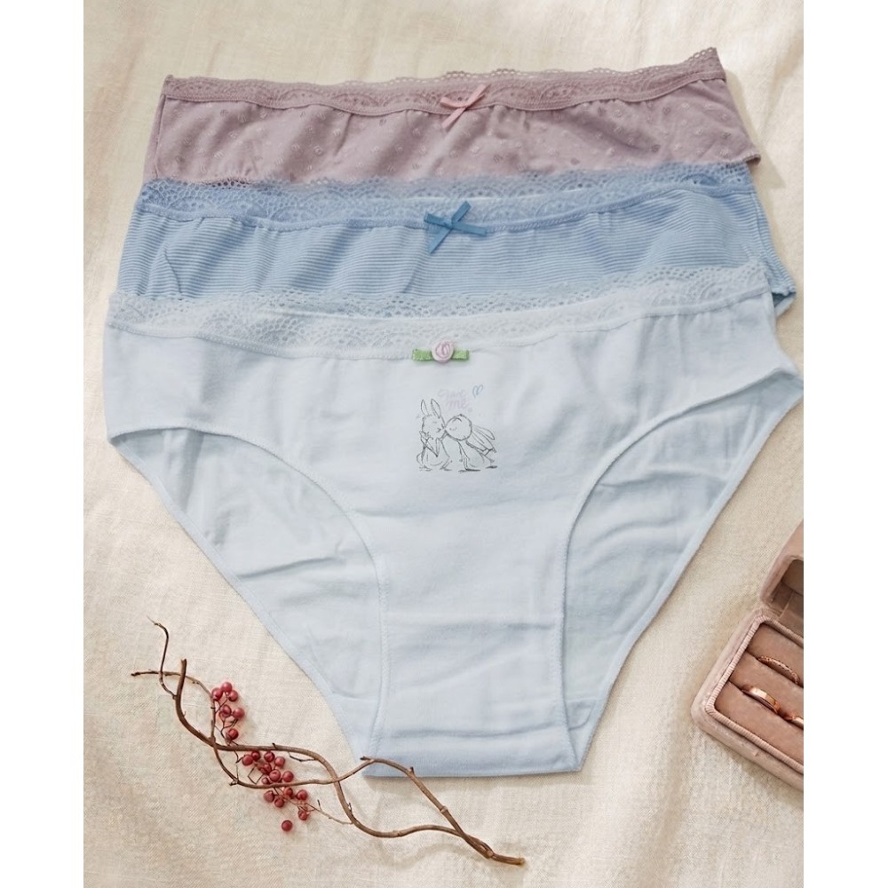 Pack de 3 Bragas de Algodón Suave con cintura de Encaje - Máxima Delicadeza y Confort
