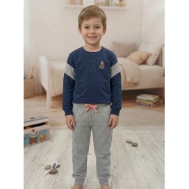 Pijama infantil azul marino y gris – Conjunto cómodo de algodón para niño