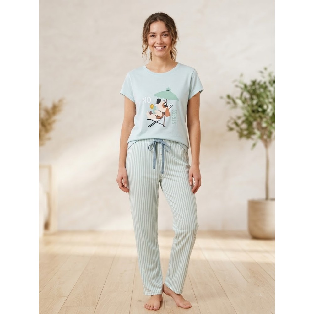 Pijama de verano para mujer 3 Piezas "No Stress" – Confort Premium en Modal - color agua