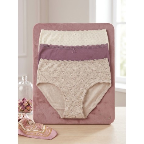 Pack de 3 Bragas de Algodón con Encaje y estampado floral