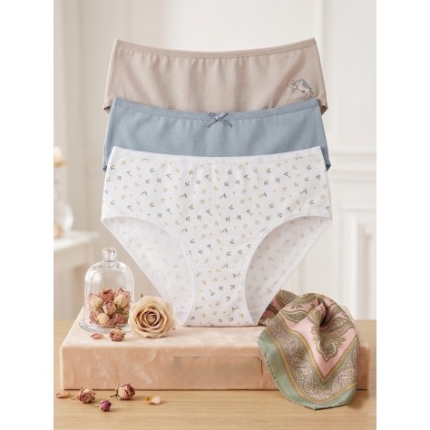 Pack de 3 Bragas de Algodón "Nature Whisper" – Comodidad Natural y Diseño Delicado