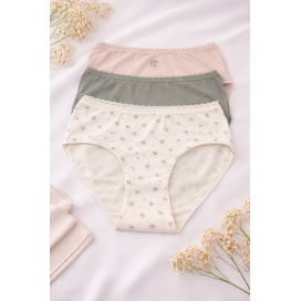 Pack de 3 Bragas altas de Algodón "Soft Botanical" – Confort Natural con Puntilla