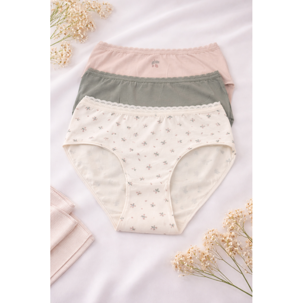 Pack de 3 Bragas altas de Algodón "Soft Botanical" – Confort Natural con Puntilla