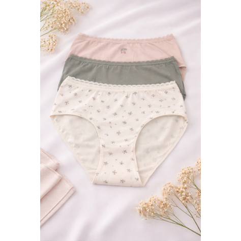 Pack de 3 Bragas altas de Algodón "Soft Botanical" – Confort Natural con Puntilla