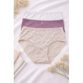 Pack 3 bragas altas algodón estampadas floral y lunares