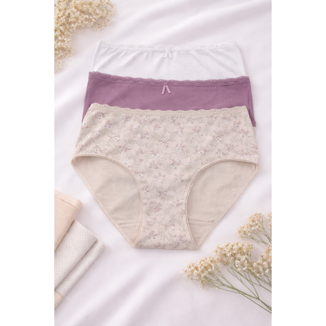 Pack 3 bragas altas algodón estampadas floral y lunares