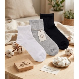 Pack de 3 Calcetines Tobilleros Básicos – Algodón Premium y Máximo Confort