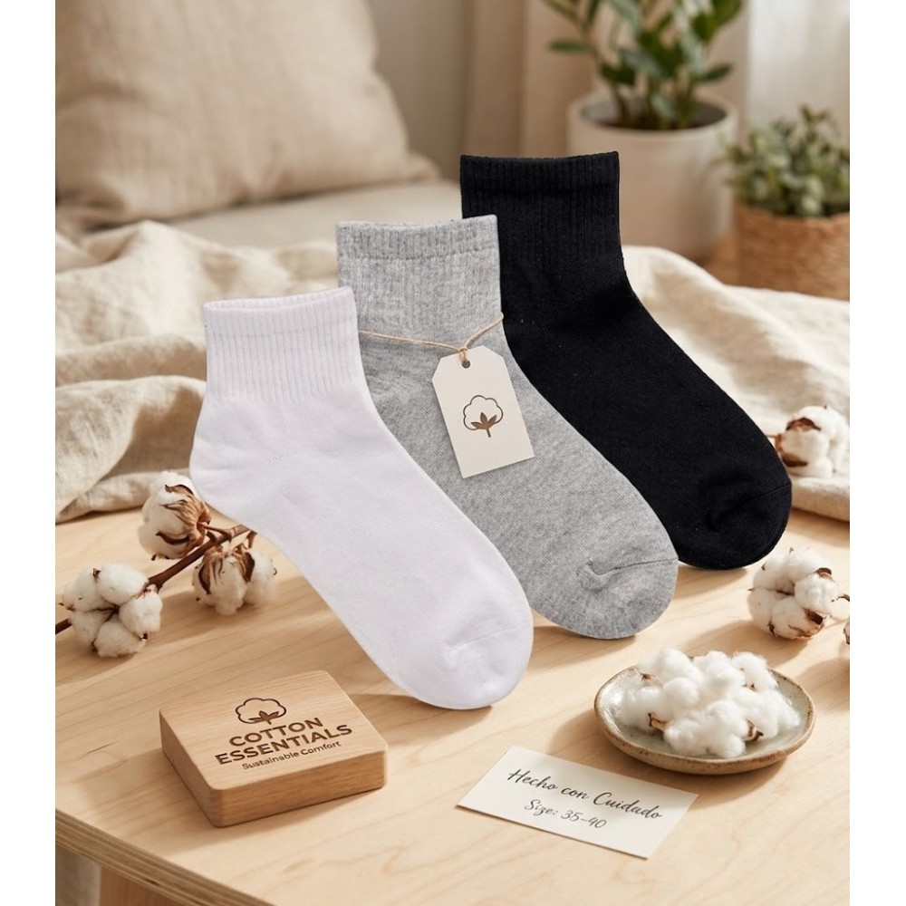 Pack de 3 Calcetines Tobilleros Básicos – Algodón Premium y Máximo Confort