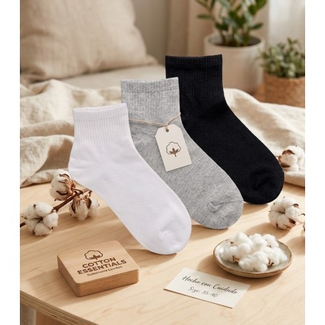 Pack de 3 Calcetines Tobilleros Básicos – Algodón Premium y Máximo Confort