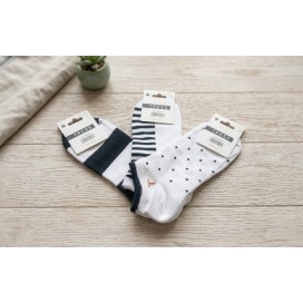 Pack de 3 Calcetines Tobilleros de Mujer – Blanco y Negro con Diseños surtidos (Talla 35-40)