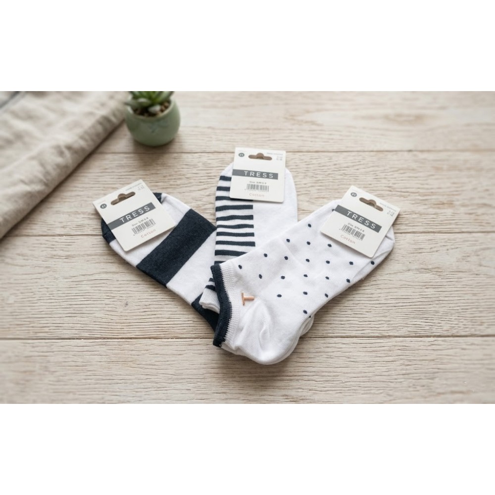 Pack de 3 Calcetines Tobilleros de Mujer – Blanco y Negro con Diseños surtidos (Talla 35-40)