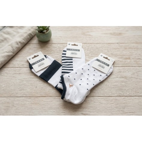 Pack de 3 Calcetines Tobilleros de Mujer – Blanco y Negro con Diseños surtidos (Talla 35-40)