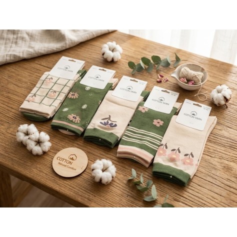 Pack de 3 Calcetines de Algodón Estampado Floral – Estilo Cottagecore y Confort