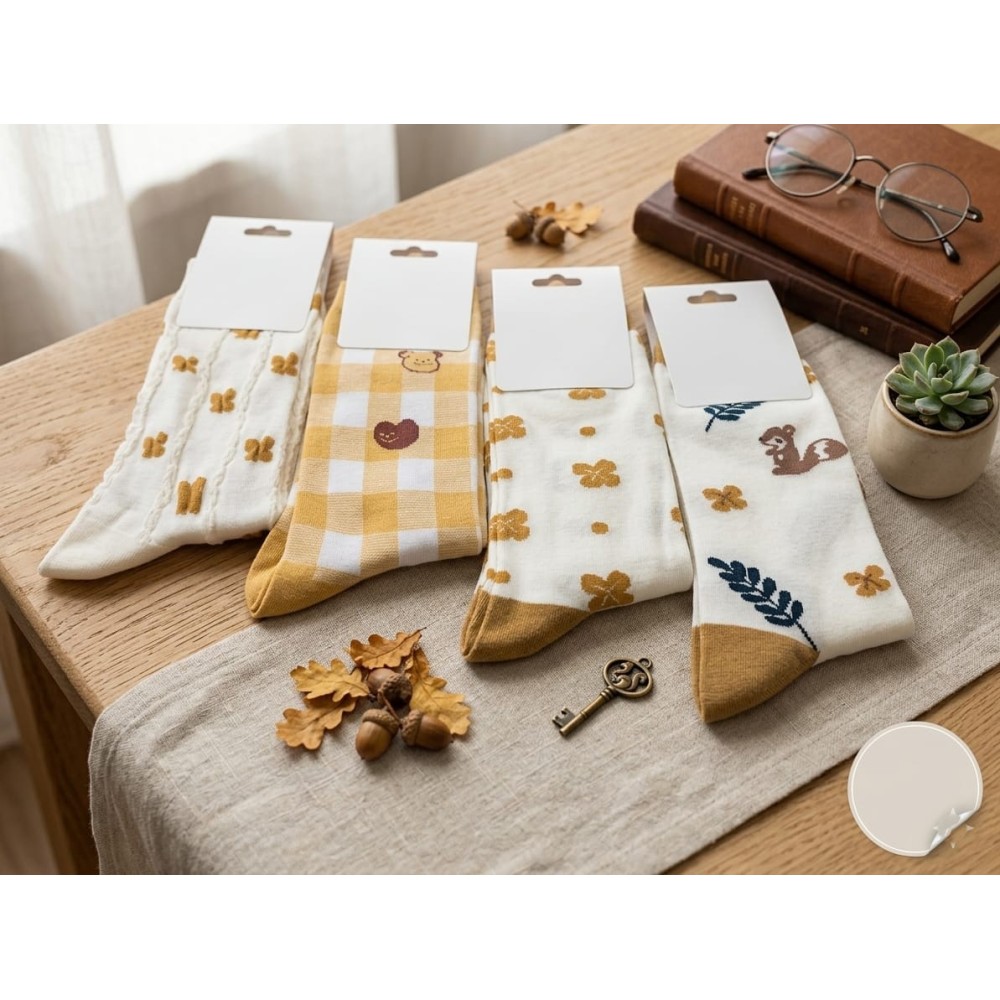 Pack de 3 Calcetines de Algodón Otoñales – Ardillas, Cuadros y Textura Trenzada