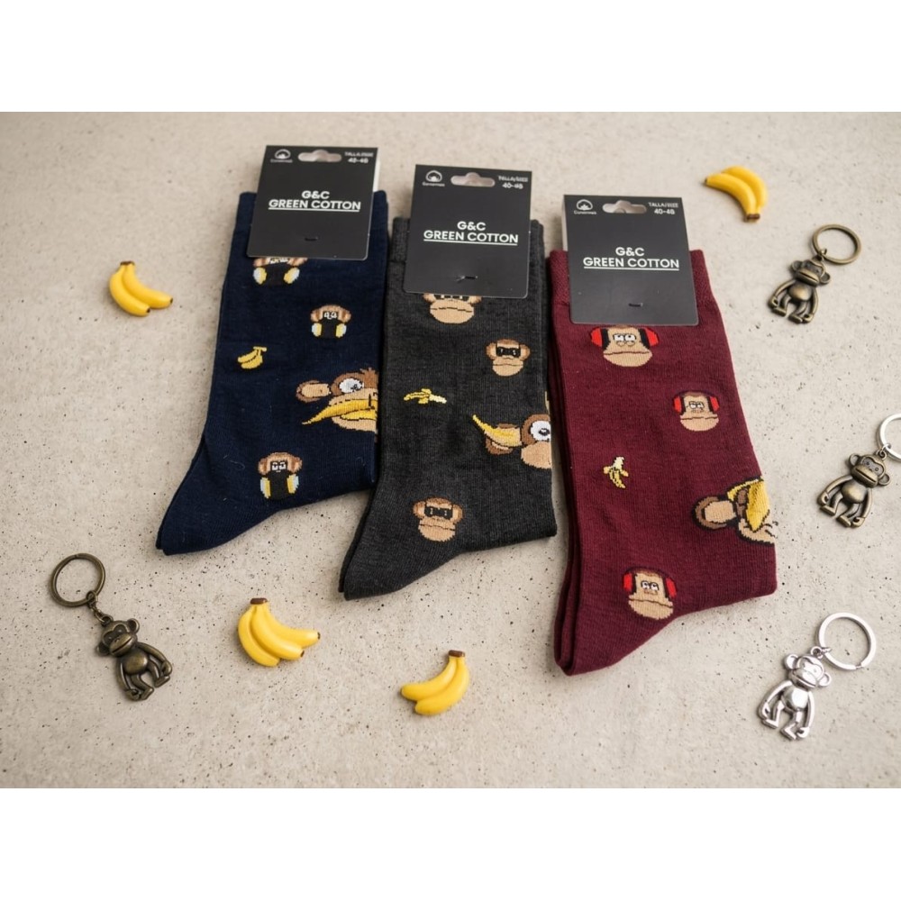 Pack de 3 Calcetines de Algodón "Monkey & Music" – Estilo Divertido