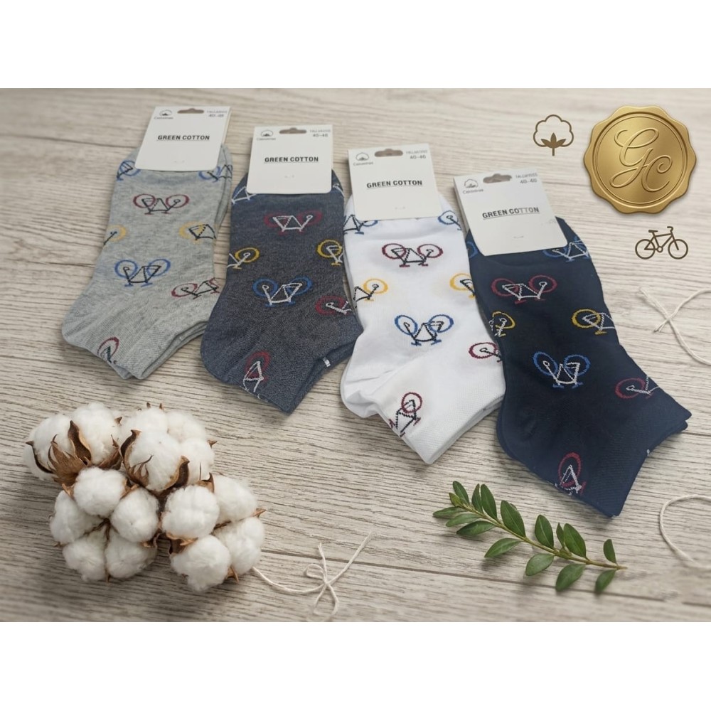 Pack de 3 calcetines tobilleros de hombre con estampado de bicicletas
