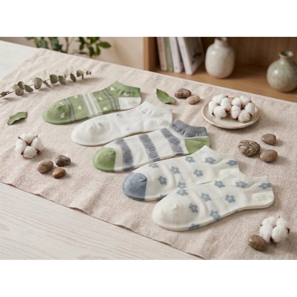 Pack x3 Calcetines Tobilleros "Botanical Soft" – Algodón Natural