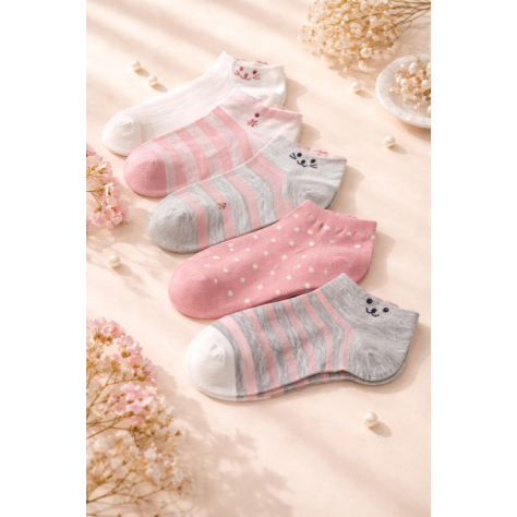 Pack x3 Calcetines Tobilleros "Pink Kitten" – Ternura y Suavidad