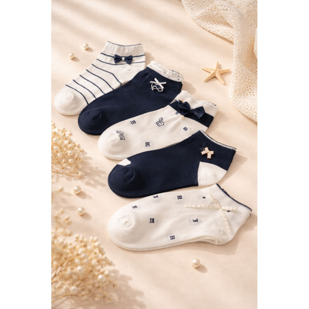 Pack x3 Calcetines Tobilleros "Royal Ribbon" – Algodón y Detalles de Lujo