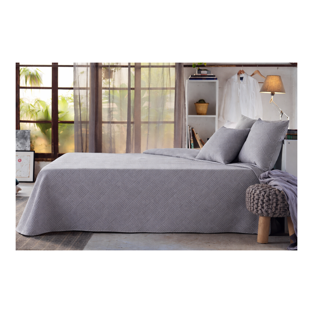 Colcha Jacquard Zaida Gris – Estilo Urbano, Textura y Resistencia