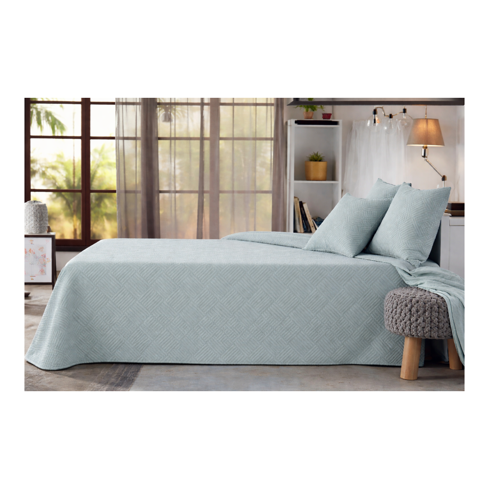 Colcha Jacquard Zaida Color Agua – Frescura, Serenidad y Diseño Geométrico