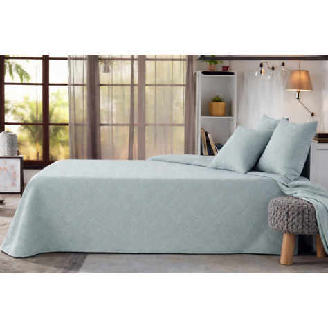 Colcha Jacquard Zaida Color Agua – Frescura, Serenidad y Diseño Geométrico