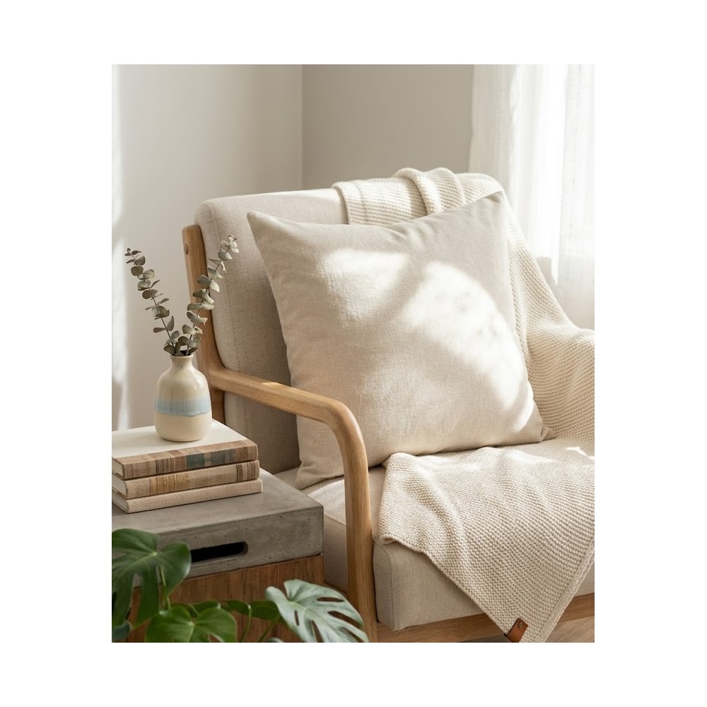 cojin beige sobre un sillon