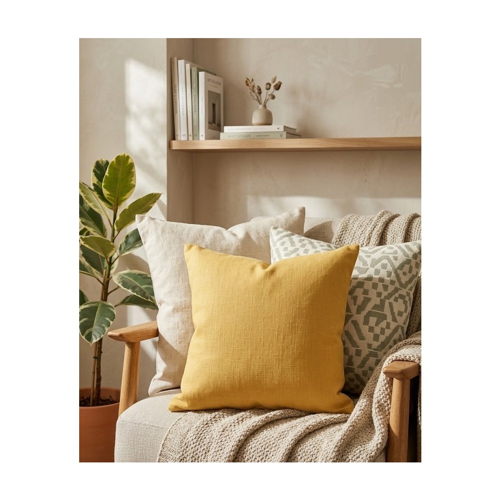 cojin color oro sobre un sillon