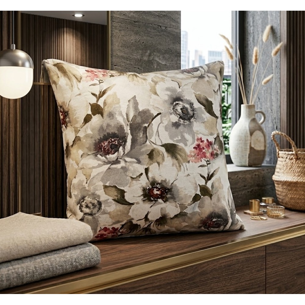 Cojín Jacquard Asier Gris 45x45 cm con estampado Floral Moderno