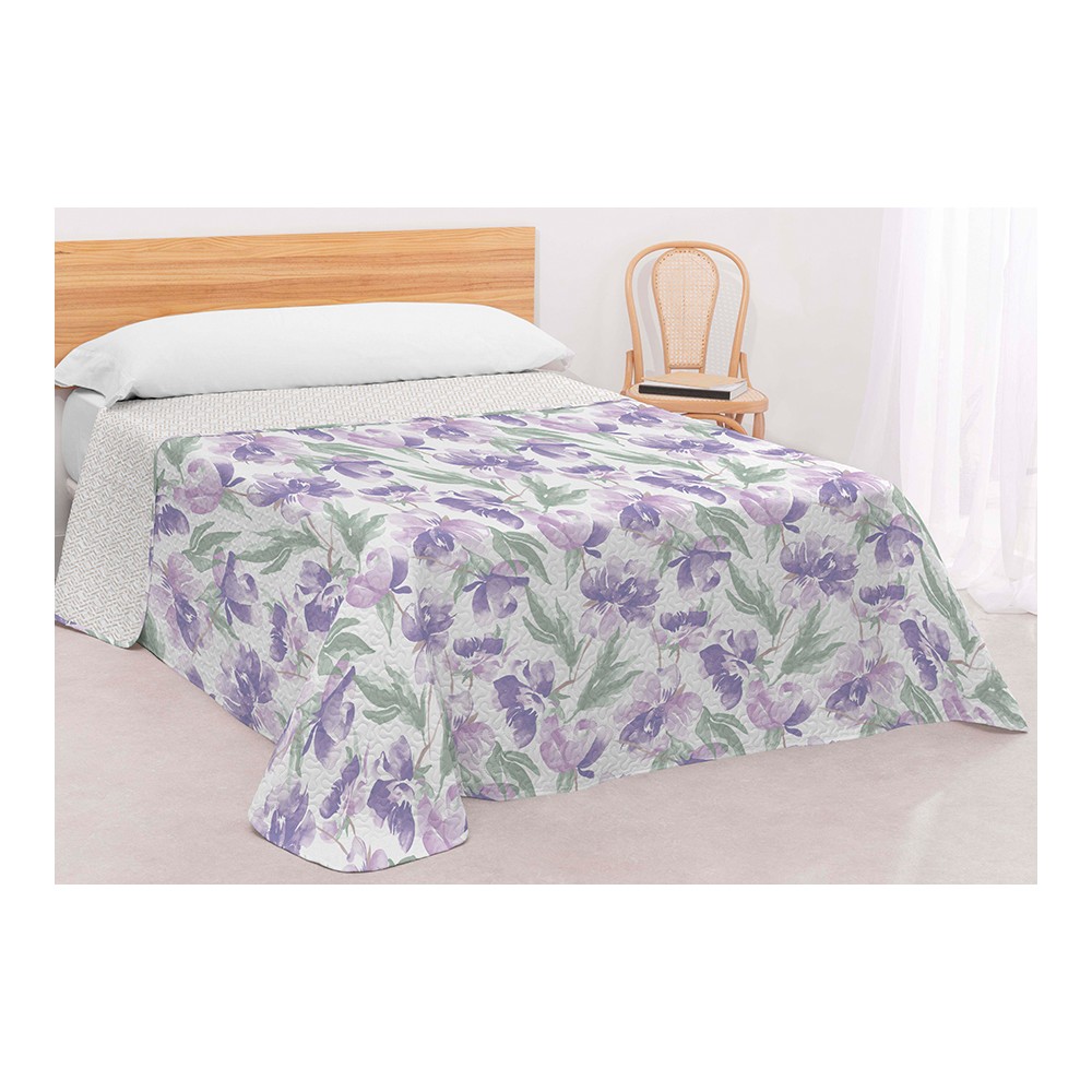 Colcha Bouti Reversible "Arelia Lila" – Elegancia Botánica y Versatilidad
