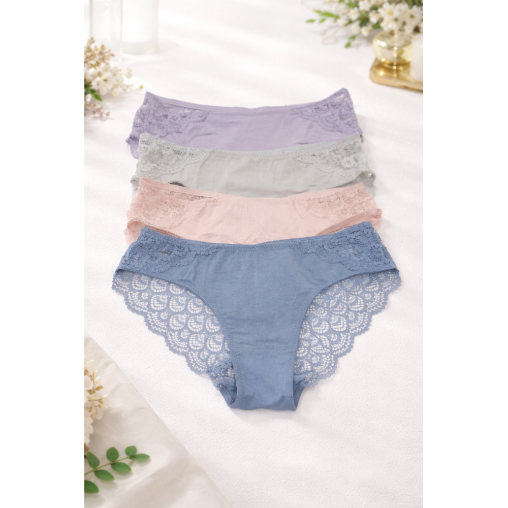 Pack de 4 Bragas de Mujer de Algodón con Encaje – Comodidad y Elegancia Diaria