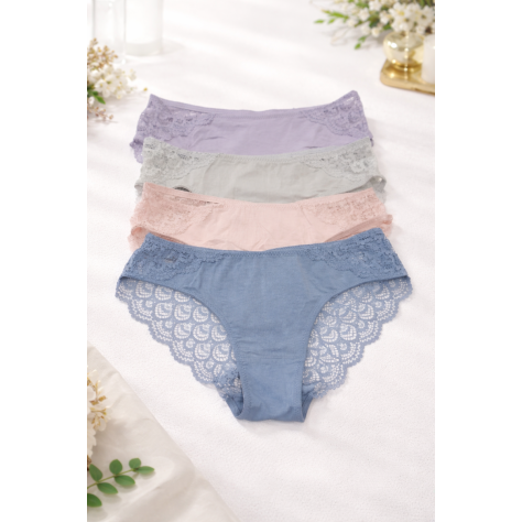 Pack de 4 Bragas de Mujer de Algodón con Encaje – Comodidad y Elegancia Diaria