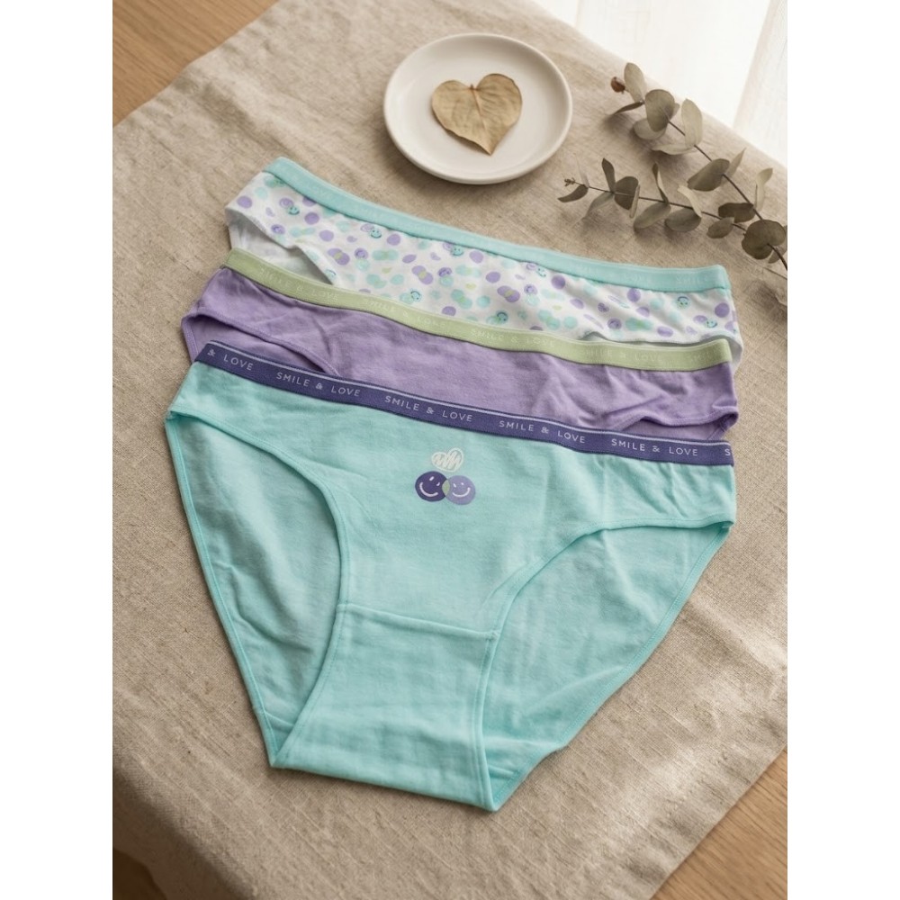 Pack de 3 Bragas "Smile & Love" – Tonos Agua y Lavanda