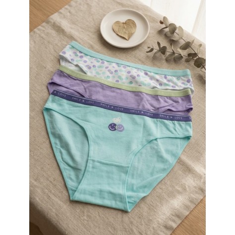 Pack de 3 Bragas "Smile & Love" – Tonos Agua y Lavanda