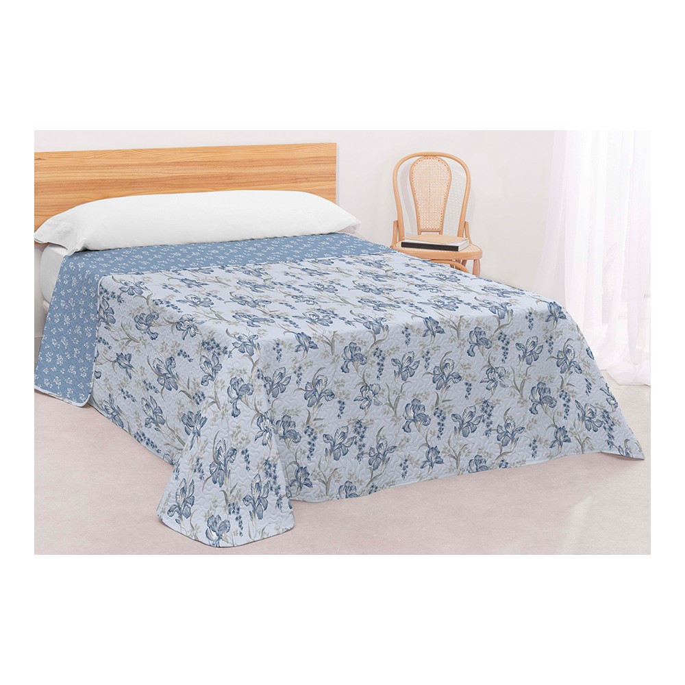 Colcha bouti reversible con estampado floral clásico en tonos azules