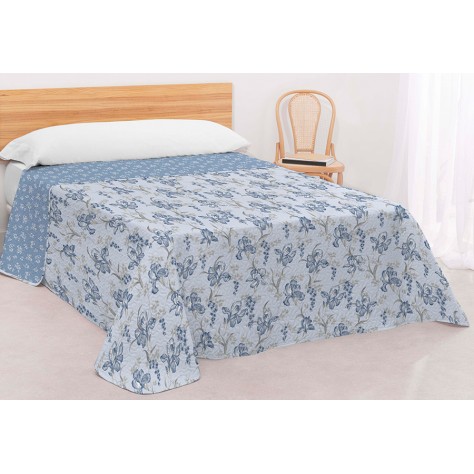 Colcha bouti reversible con estampado floral clásico en tonos azules