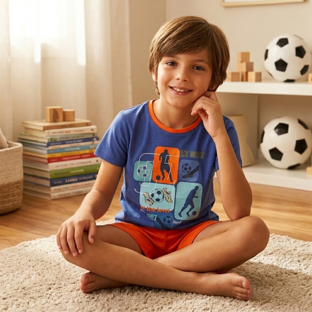 Pijama de Verano para Niño "Fútbol Spirit" – 100% Algodón