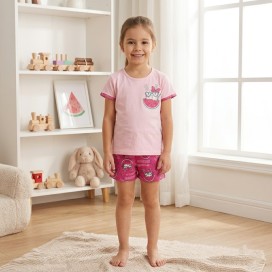 pijama niña corto de algodon rosa y fucsia