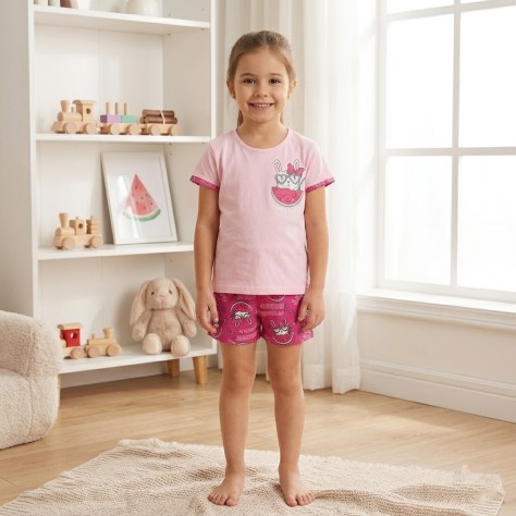 pijama niña corto de algodon rosa y fucsia