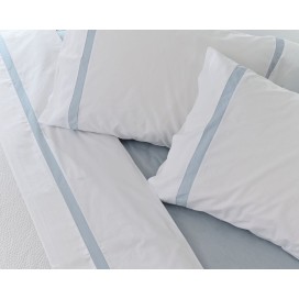 Juego de Sábanas 100% Algodón Percal de 200 Hilos – Blanco y Azul Premium