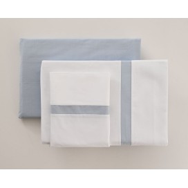 Juego de Sábanas 100% Algodón Percal de 200 Hilos – Blanco y Azul Premium