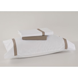 Juego de Sábanas 100% Algodón Percal de 200 Hilos – Blanco y Taupe Elegante