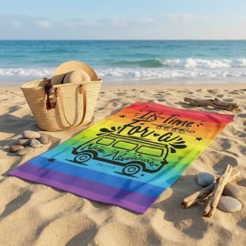 Toalla de playa de 90x170 cm con diseño multicolor arcoíris