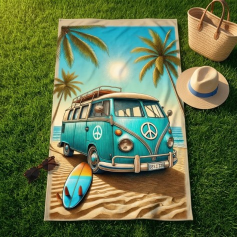 Toalla playa microfibra 90x170 furgoneta verde
