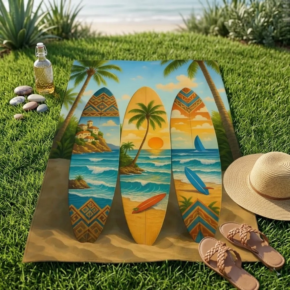 Toalla de playa microfibra de 90x170 cm modelo tablas de surf Sun and Surf
