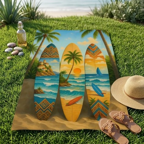 Toalla de playa microfibra de 90x170 cm modelo tablas de surf Sun and Surf