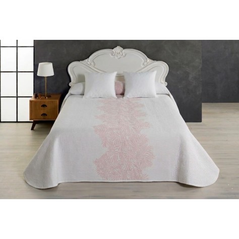 Colcha Jacquard con Diseño de Hojas - Elia rosa