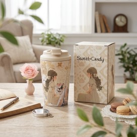 Vaso Térmico de Acero Inoxidable – Taza de Café Portátil Ilustración Vintage Crema