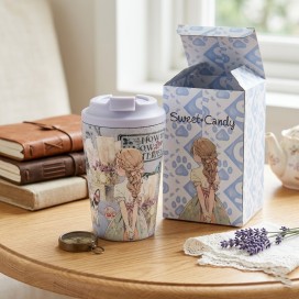 Vaso Térmico de Acero Inoxidable – Taza de Café Portátil Ilustración Vintage Azul Suave